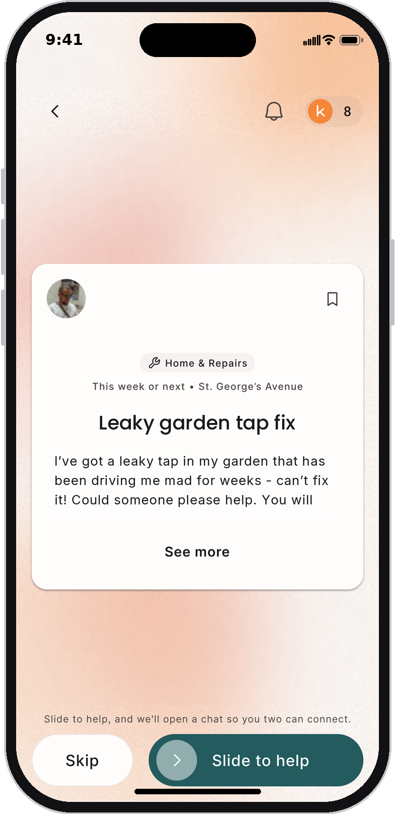 karma app: you're matched, start a chat.