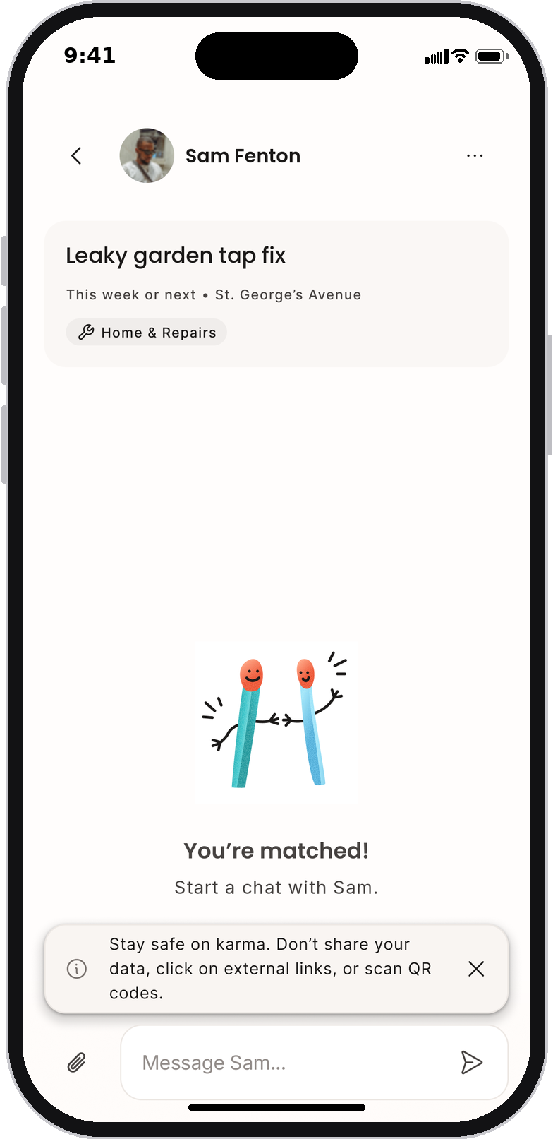 karma app: a nearby request with a Slide to help button.